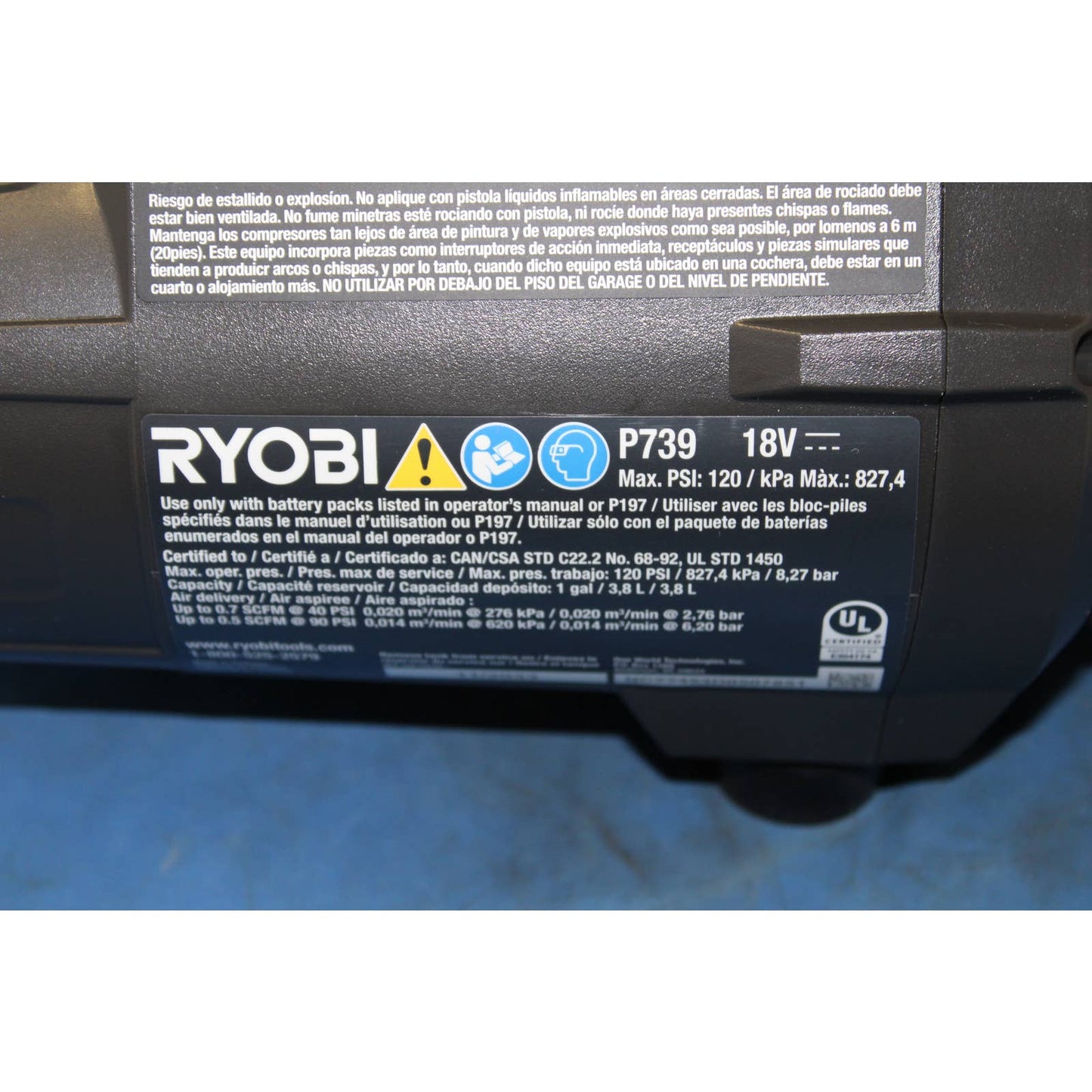 Ryobi P739 18v One+ Cordless 1 Gallon Portable Air Compressor with 4ah Battery/Charger